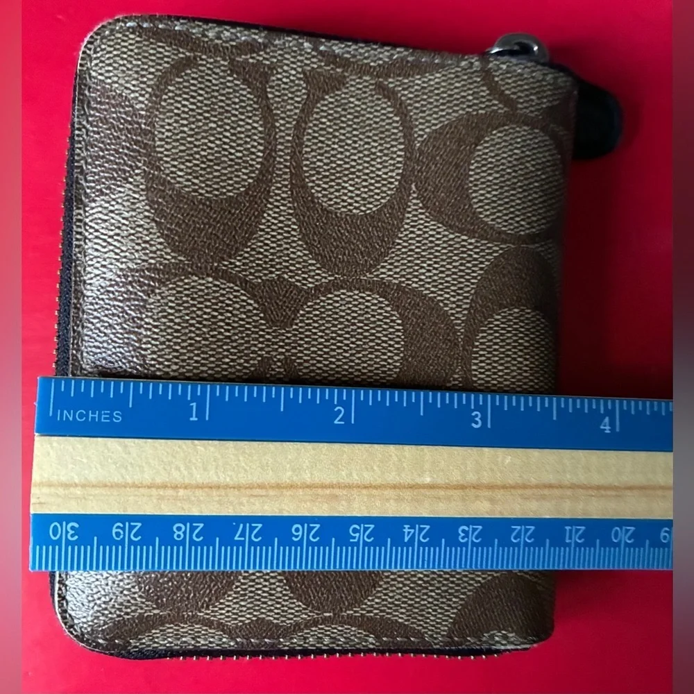 Coach Signature Canvas Small Zip Wallet in Brown/Tan
